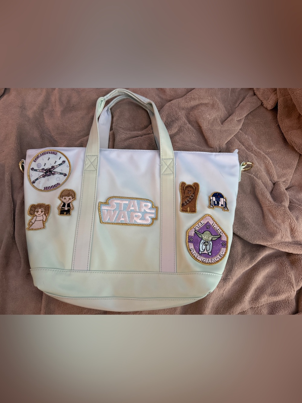 Star Wars White Tote Bag with Patch Characters